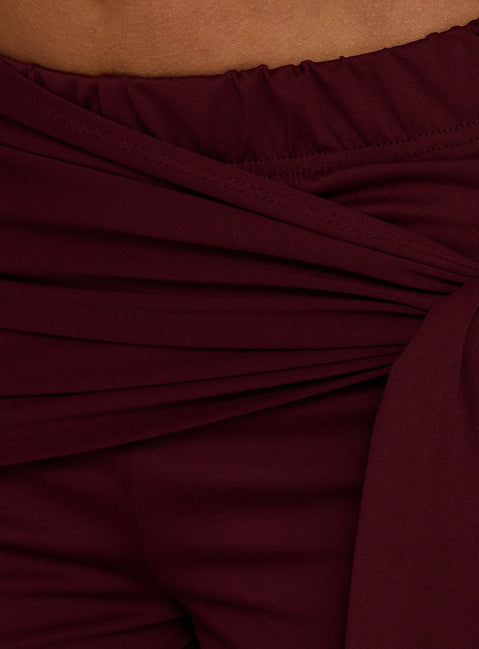 Designed with the Hadlia Tie Waist Pants Burgundy Tall womens-regular-pants featuring high-rise detail