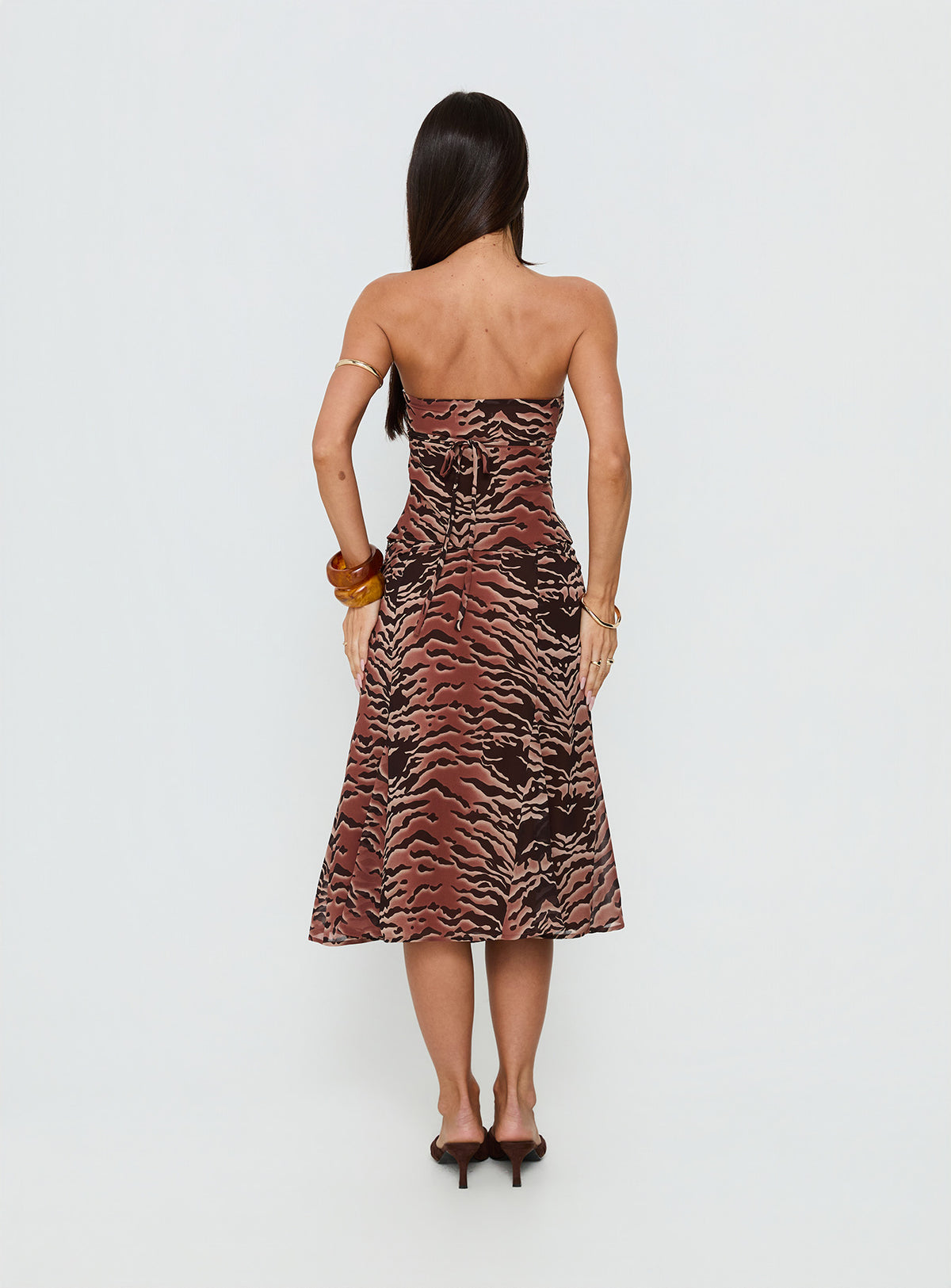 back view of model wearing Princess Polly Tipsy Midi Skirt Animal Multi Skirts 