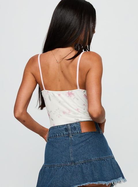 back view of model wearing Princess Polly Final Fantasy Bodysuit Multi Floral Sleeveless Bodysuit 