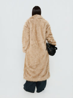 End Of Beginning Faux Fur Longline Jacket Beige