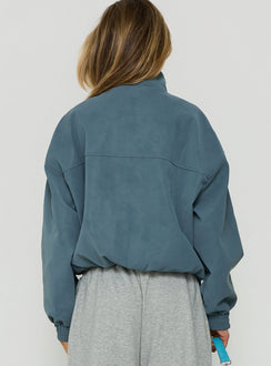 Ellissa Faux Suede Bomber Jacket Slate Blue