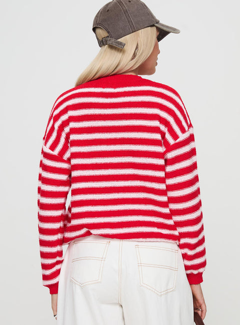 back view of model wearing Princess Polly Freeze Knit Sweater Red Cropped Jumpers Jumpers 