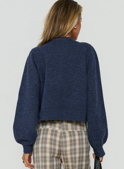 Crafted Kammi Button Up Cardigan Navy in womens-jumpers with short length back view of model wearing