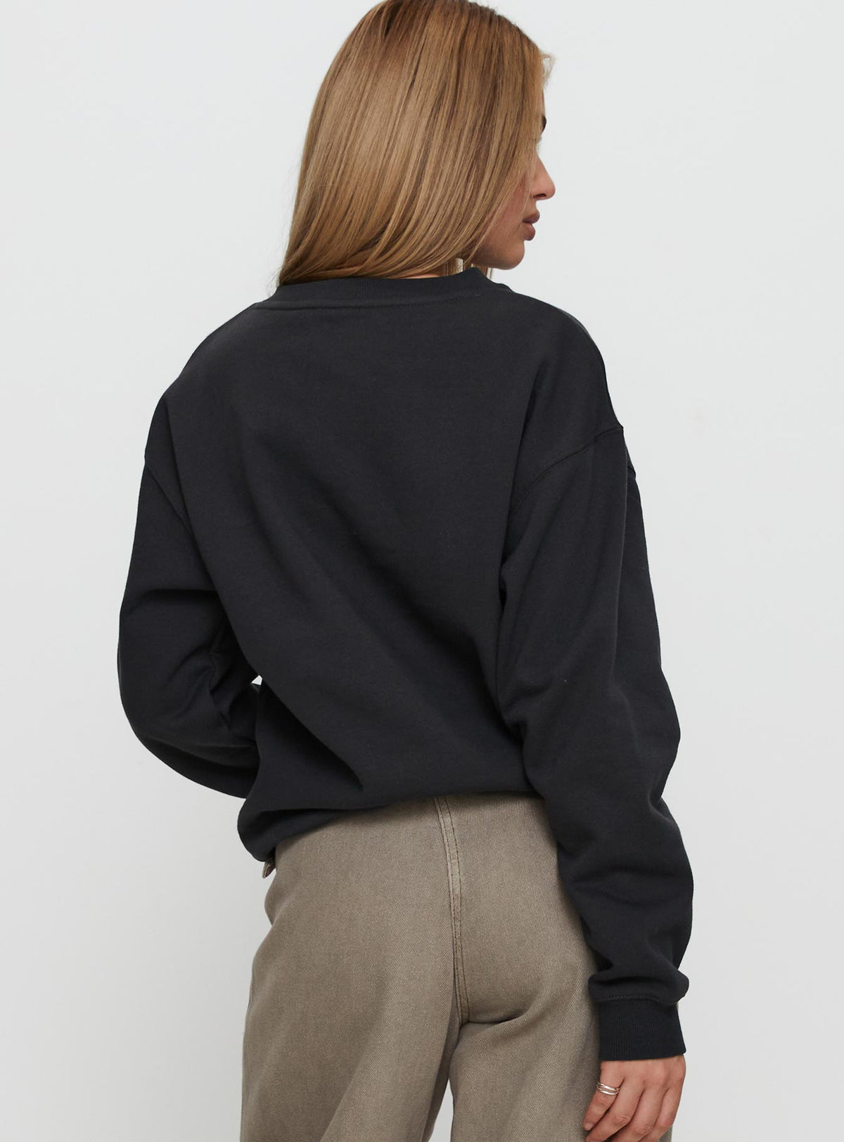 back view of model wearing Princess Polly Wild In NYC Sweater Black Jumpers 