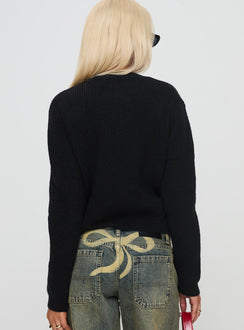back view of model wearing Princess Polly Rosalee Cardigan Black / White Cropped Jumpers Jumpers 