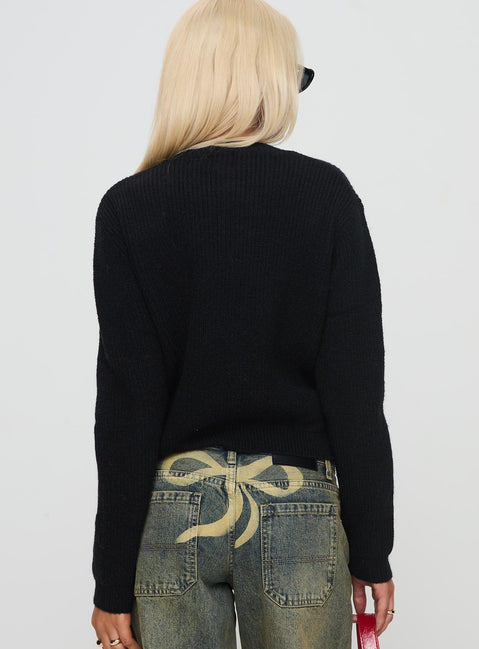 back view of model wearing Princess Polly Rosalee Cardigan Black / White Cropped Jumpers Jumpers 