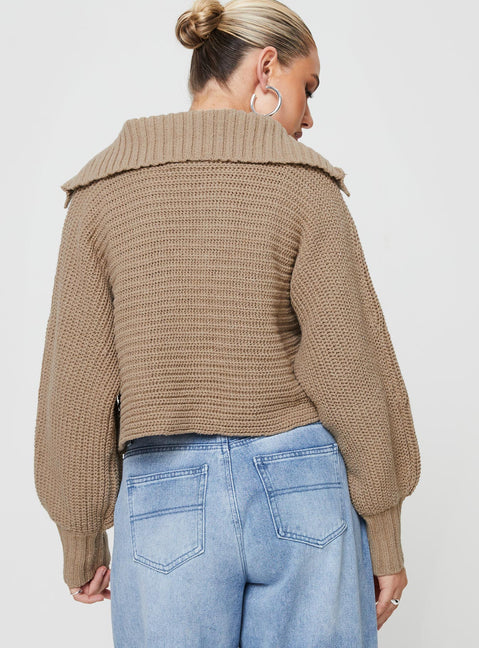 product Wester Ribbed Sweater Mocha Princess Polly  