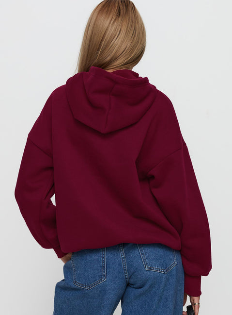 back view of model wearing Princess Polly Princess Polly x Butterfly Foundation Charity Merch Hoody Wine Longline Jumpers Jumpers 