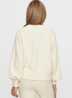 back view of model wearing Princess Polly Susi Fluffy Knit Sweater Ivory cropped Jumpers 