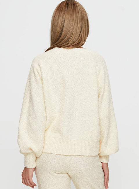 back view of model wearing Princess Polly Susi Fluffy Knit Sweater Ivory cropped Jumpers 