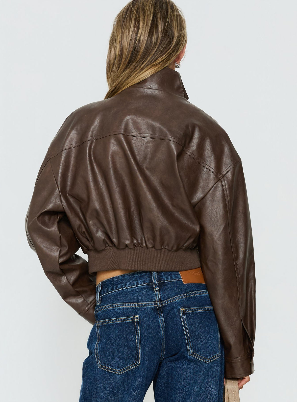 Ace Player Funnel Neck Faux Leather Jacket Brown
