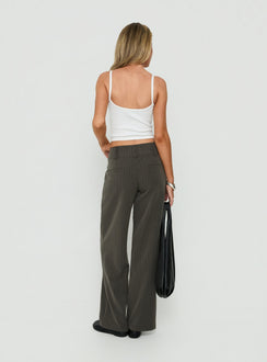 Explore the Two Lovers Low Rise Pants Grey Pinstripe in womens-regular-pants back view of model wearing Princess Polly