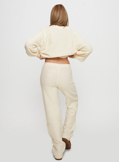 back view of model wearing Princess Polly Susi Fluffy Knit Pant Ivory High Rise Pants Pants 