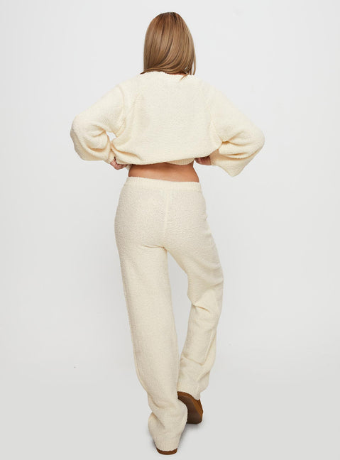 back view of model wearing Princess Polly Susi Fluffy Knit Pant Ivory High Rise Pants Pants 