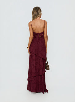 Lyricah Tiered Tie Back Maxi Dress Burgundy