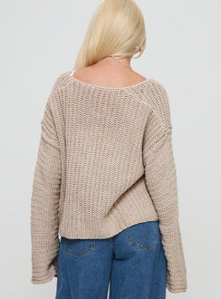 back view of model wearing Princess Polly Maela Knit Cardigan Mocha Cropped Jumpers Jumpers 