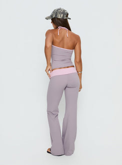 back view of model wearing Princess Polly Kobee Jersey Flare Pants Slate / Dusty Pink Mid Rise Pants Pants 