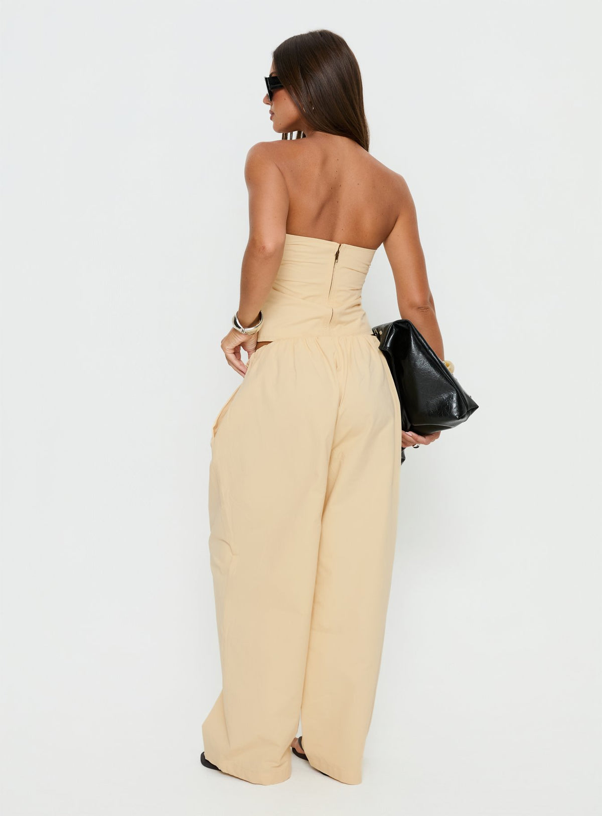 back view of model wearing Princess Polly Tidekiss Pants Lemontini Mid Rise Pants Pants 
