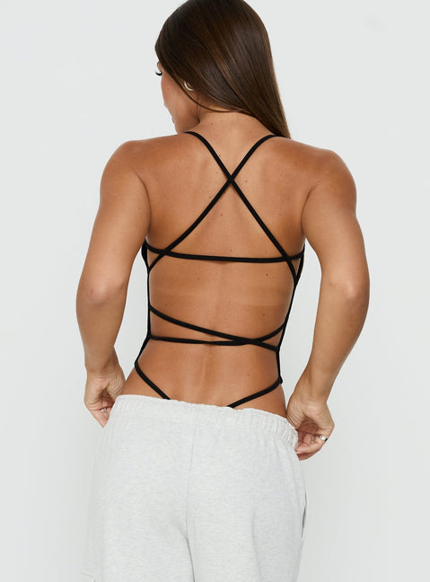 All Tied Up Bodysuit Black Sleeveless Bodysuit 