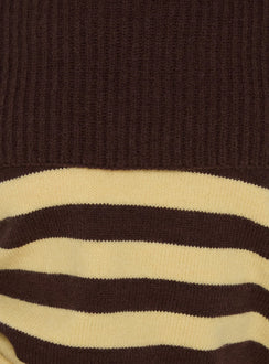 Next Page Foldover Long Sleeve Knit Sweater Brown / Yellow Stripe