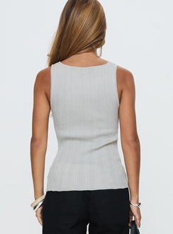 back view of model wearing Princess Polly Oregano Top Grey Sleeveless Crew Neck 