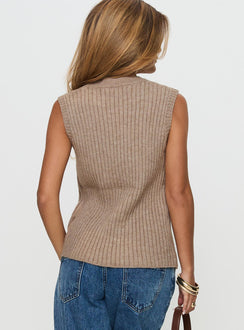 back view of model wearing Princess Polly Jessabell Rib Sleeveless Top Mocha Longline Jumpers Jumpers 