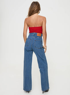 back view of model wearing Princess Polly Zephee High Rise Wide Leg Jeans Light Wash High Rise Jeans Jeans 