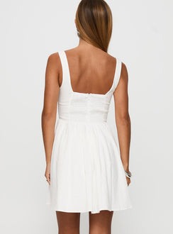 back view of model wearing Princess Polly Martie Mini Dress White Scoop Neck 