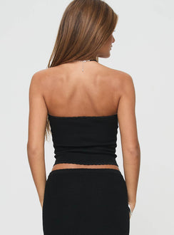 back view of model wearing Princess Polly Huckle Tube Top Black Sleeveless straight 