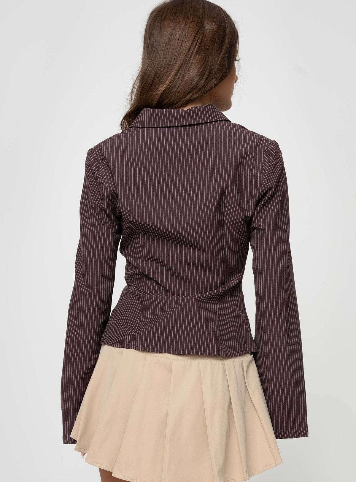Anni Pinstripe Shirt Brown Petite