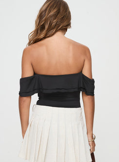 back view of model wearing Princess Polly Coming Back Ruffle Bodysuit Black Sleeveless Bodysuit 