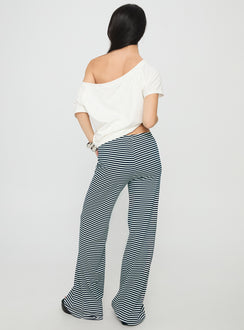 back view of model wearing Princess Polly Alfreda Jersey Pants Navy Stripe High Rise Pants Pants 