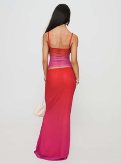 back view of model wearing Princess Polly Teen Spirit Maxi Skirt Pink Ombre Maxi Skirts Skirts 