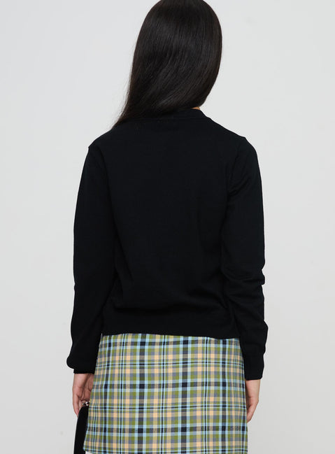 back view of model wearing Princess Polly Capeside Knit Cardigan Black Cropped Jumpers Jumpers 