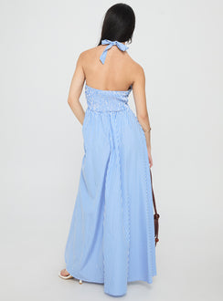 Ivie Halter Plunge Maxi Dress Blue Stripe