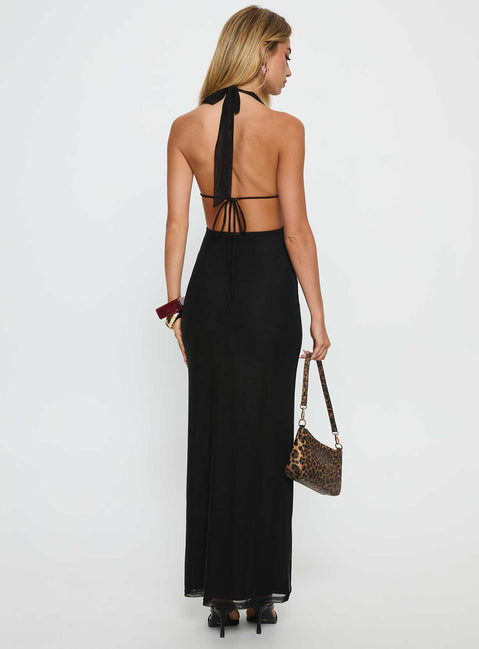 Stroke of Fate Plunge Halter Maxi Dress Black