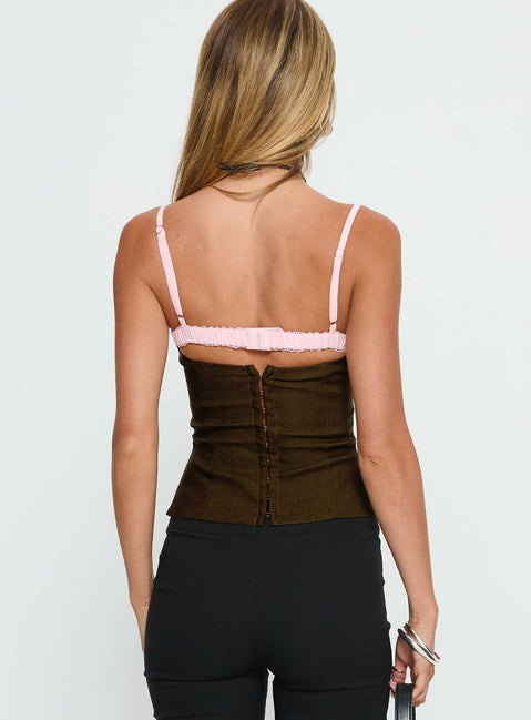 Renaissance Corset Lace Top Olive / Pink