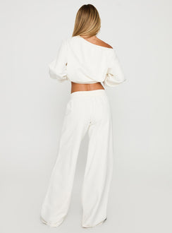 back view of model wearing Princess Polly Dodie Wide Leg Pants Washed White High Rise Pants Pants 