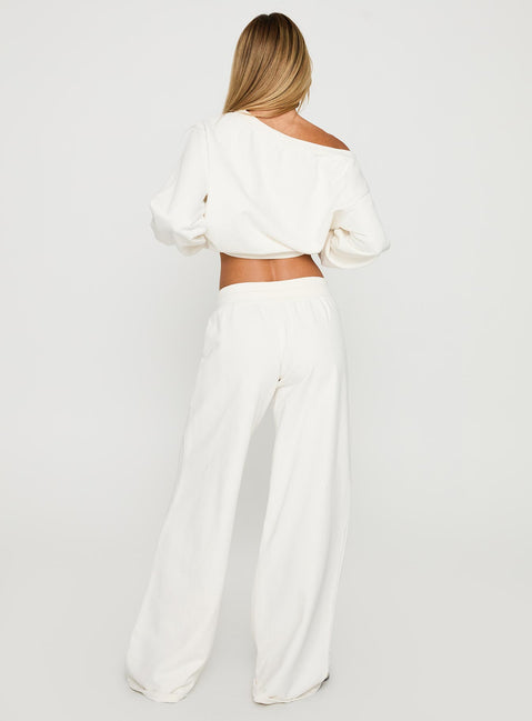 back view of model wearing Princess Polly Dodie Wide Leg Pants Washed White High Rise Pants Pants 