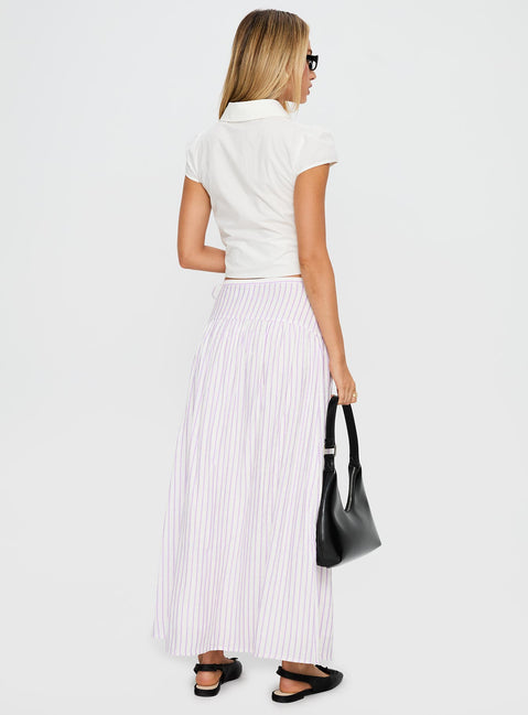 back view of model wearing Princess Polly Antheia Maxi Skirt White Multi Maxi Skirts Skirts 