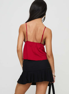 back view of model wearing Princess Polly Konstantina Mini Skirt Black Mini Skirts Skirts 