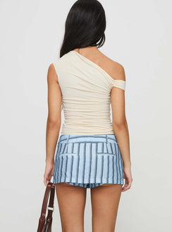 back view of model wearing Princess Polly Rhode Mini Skort Blue Stripe Mini Skirts Skirts 