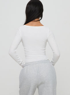 back view of model wearing Princess Polly Lunella Bodysuit White Long Sleeve Tops Bodysuit 