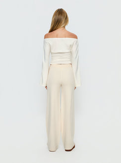 back view of model wearing Princess Polly Felisha Low Waist Knit Pants White Mid Rise Pants Pants 