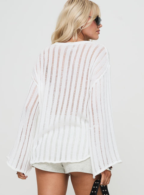 back view of model wearing Princess Polly Ambra Sweater White Jumpers 