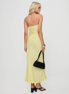 back view of model wearing Princess Polly Silvershore Maxi Skirt Yellow Maxi Skirts Skirts 
