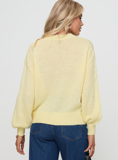 back view of model wearing Princess Polly Sunbeam Cardigan Yellow Longline Jumpers Jumpers 