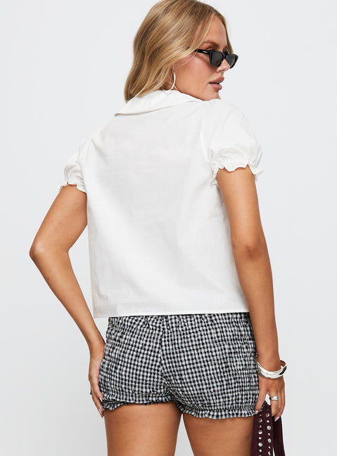back view of model wearing Princess Polly Neverland Blouse Top White Short Sleeves Crew Neck 