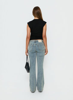 Presenting the Bethany Low Rise Bootleg Jeans Ice Wash womens-jeans with low-rise back view of model wearing
