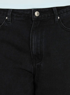 Naylor Mid Rise Wide Leg Jeans Washed Black Denim Petite